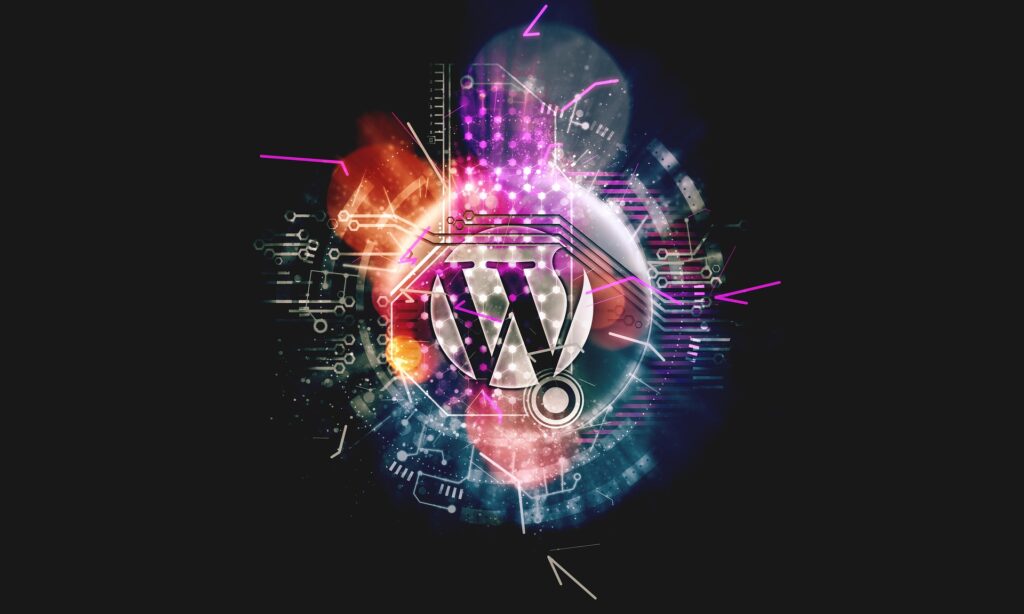 WordPress logo with colourful background.
