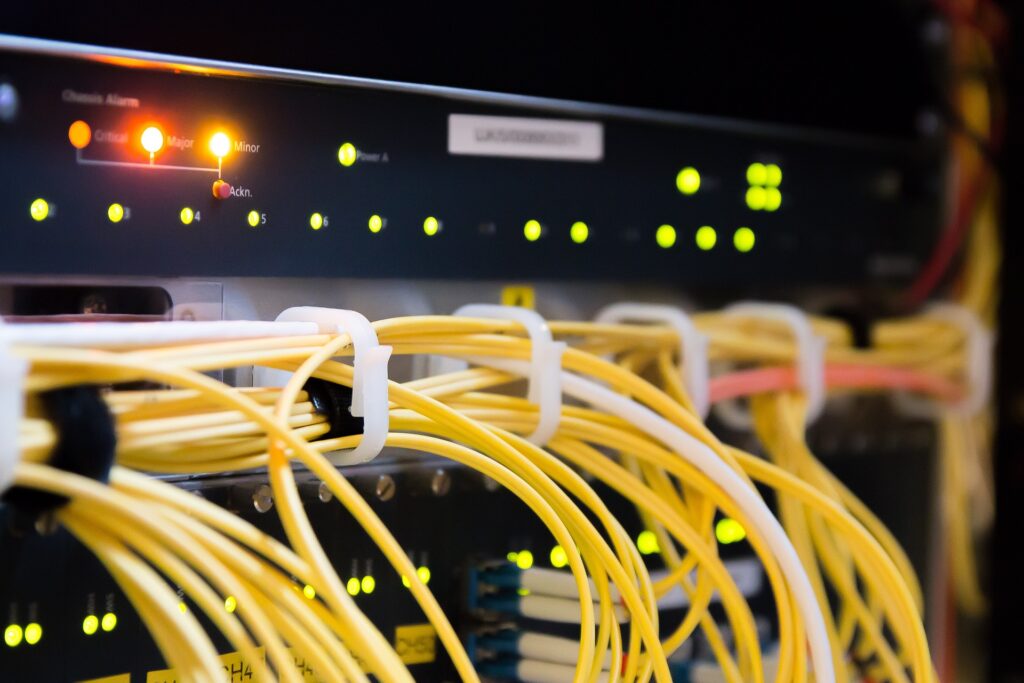 Web servers with yellow wires.