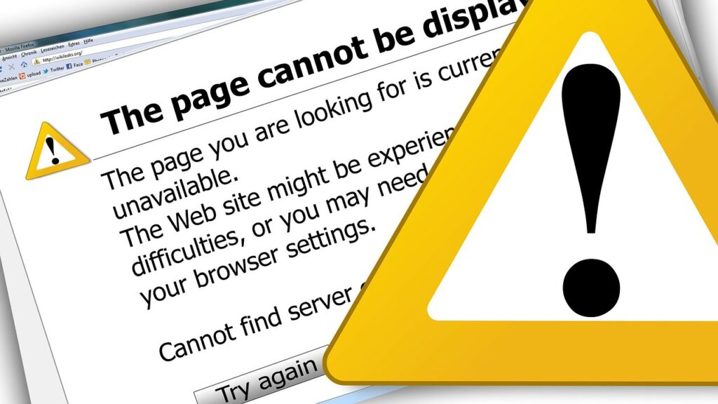 Website graphic for 'The page cannot be displayed'.