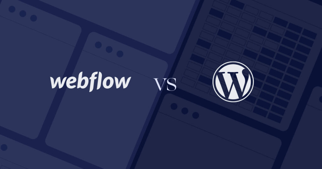 Graphic showing Webflow vs WordPress.