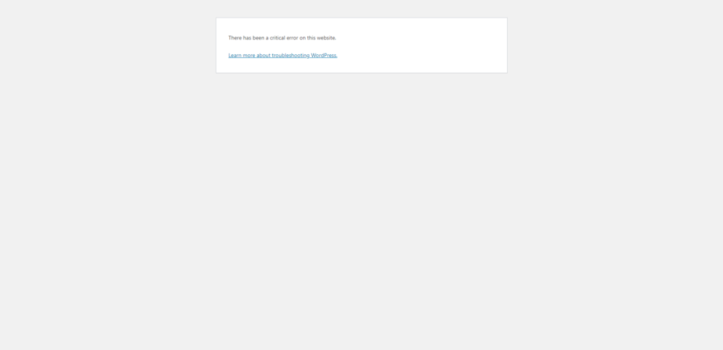 Screenshot of WordPress error page.
