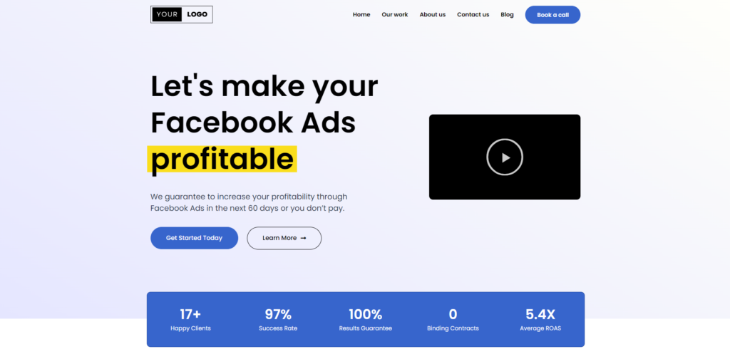 Screenshot of a Facebook Ads template website.