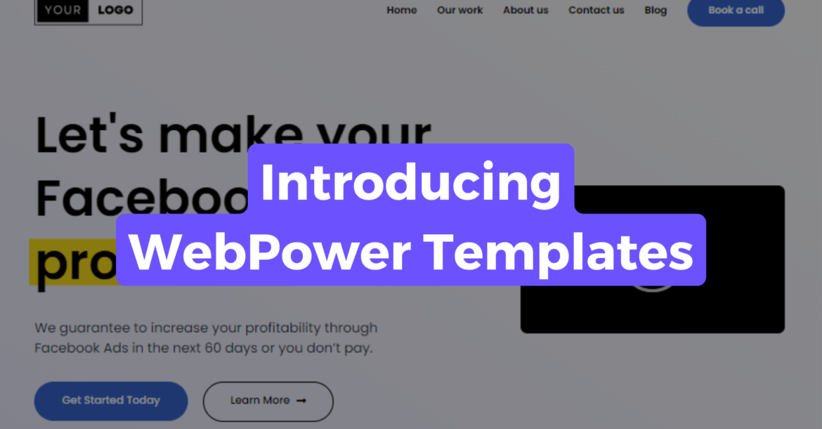 Blog title image with the title "Introducing WebPower Templates" with the background as a screenshot of a website.