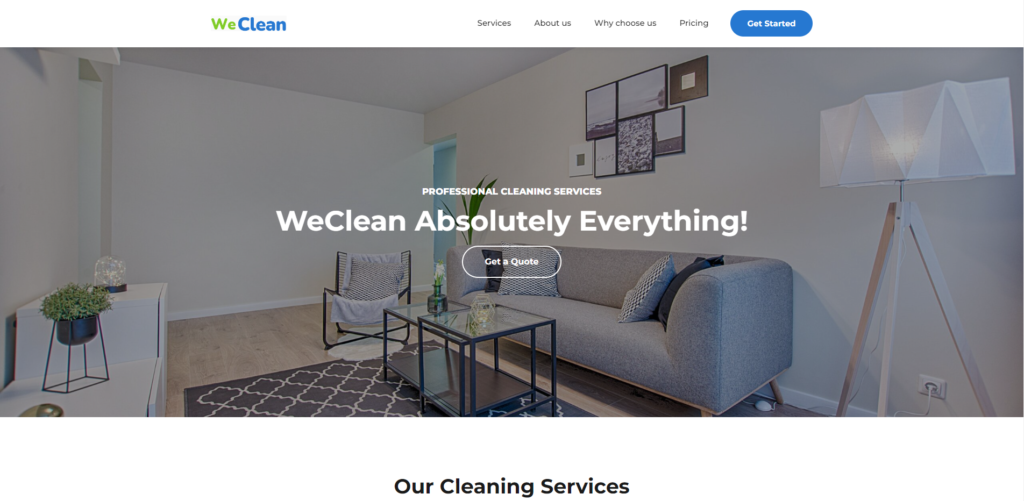 Screenshot of the Cleaning Business website template for WebPower templates.