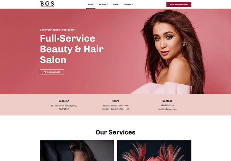 Screenshot of a WebPower website template for a Beauty Salon.