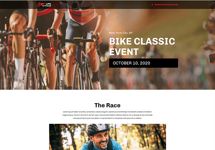 Screenshot of a WebPower website template for a Bike Event.