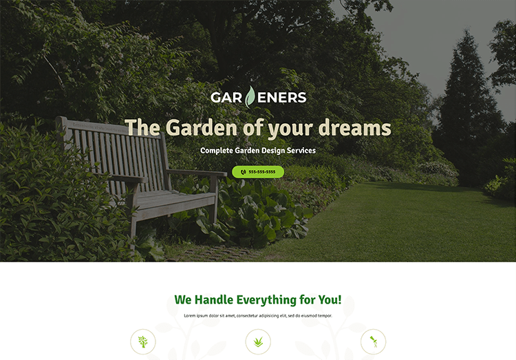 Screenshot of a WebPower website template for a Gardening Business.