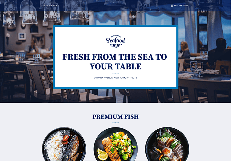 Screenshot of a WebPower website template for a Seafood Restaurant.