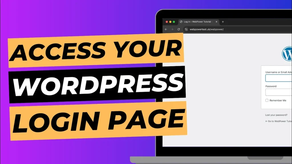 Blog cover image with laptop screen showing WordPress login page, titled "Access WordPress login page".