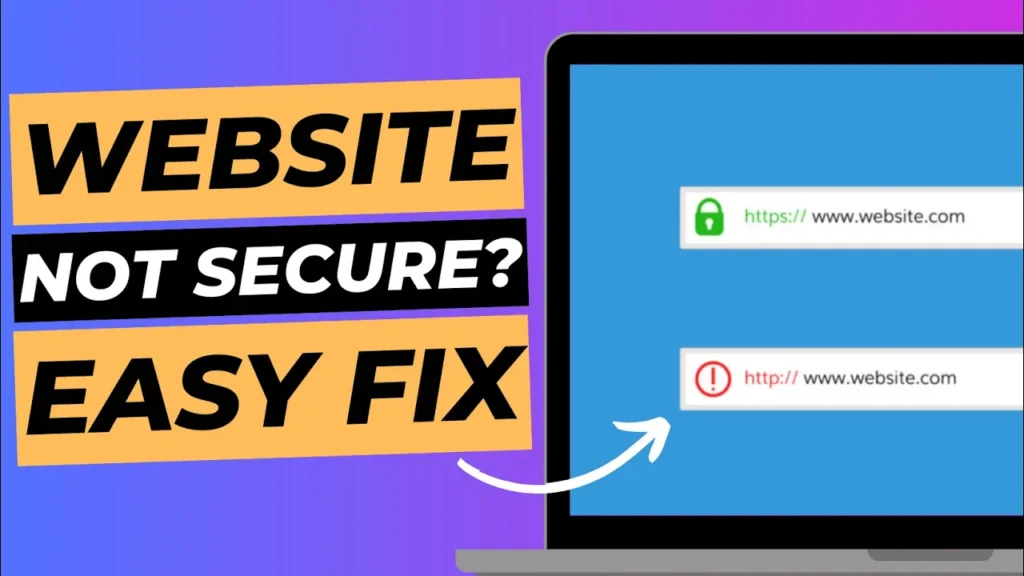 Title image with a laptop screen containing http and https and the heading next to it reading "Website not secure? Easy fix".