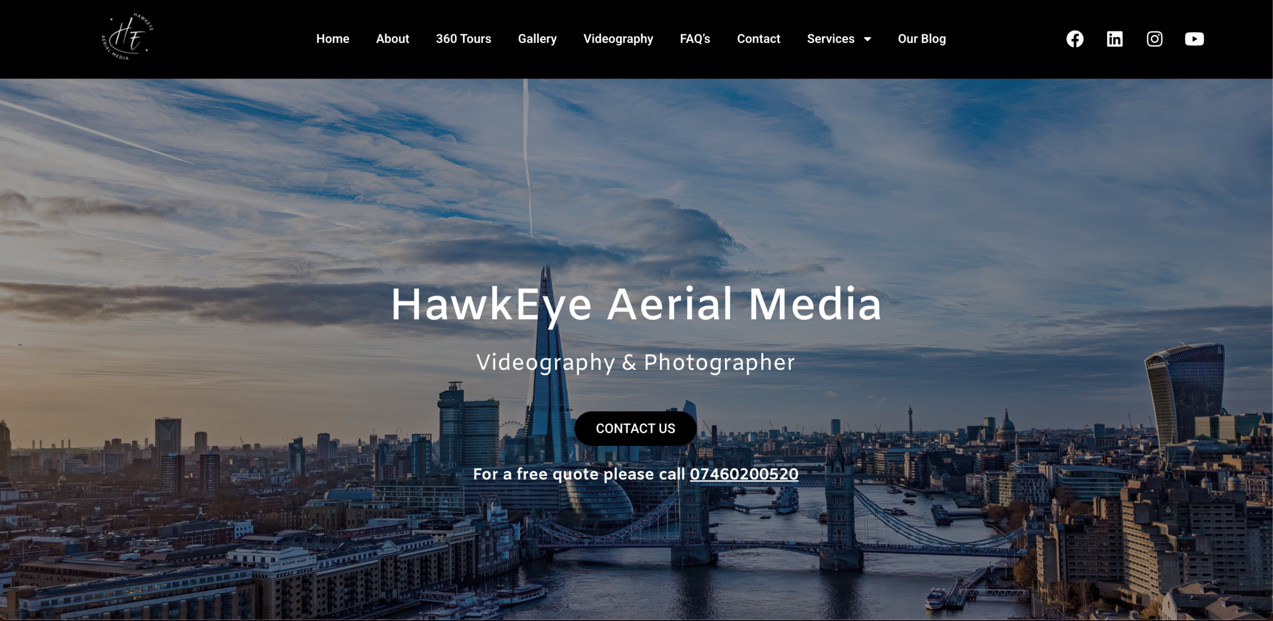 Screenshot of HawkEye Aerial Media's website. A client of WebPower.